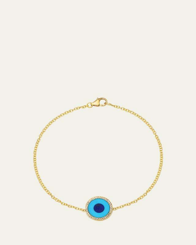 Mini Turquoise Inlay Evil Eye Bracelet with Diamonds, 6.5"L